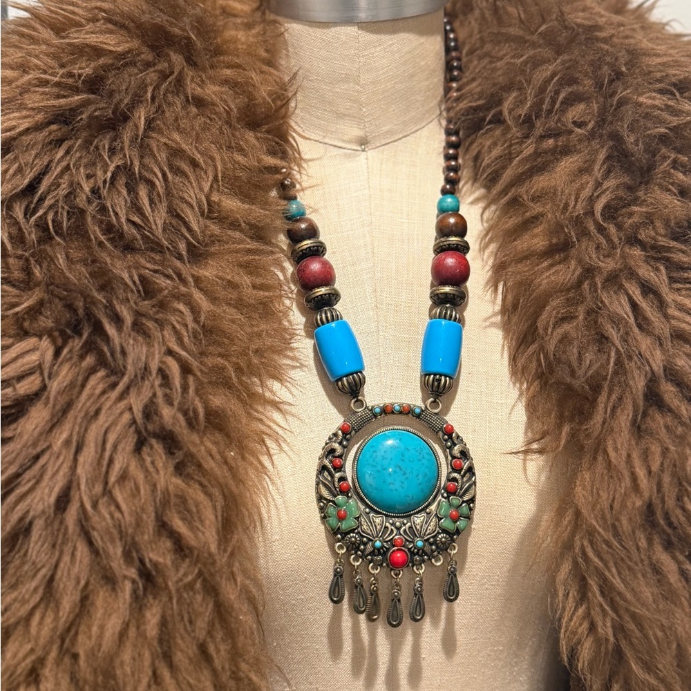 Boho Western Chic Turquoise and Brown Beaded Necklace
